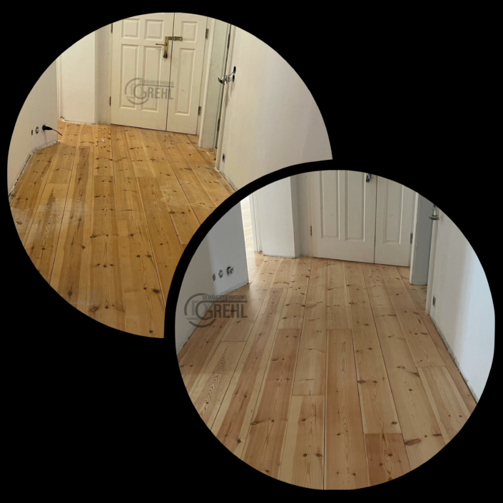 Holzboden Reinigung vorher-nachher Vergleich